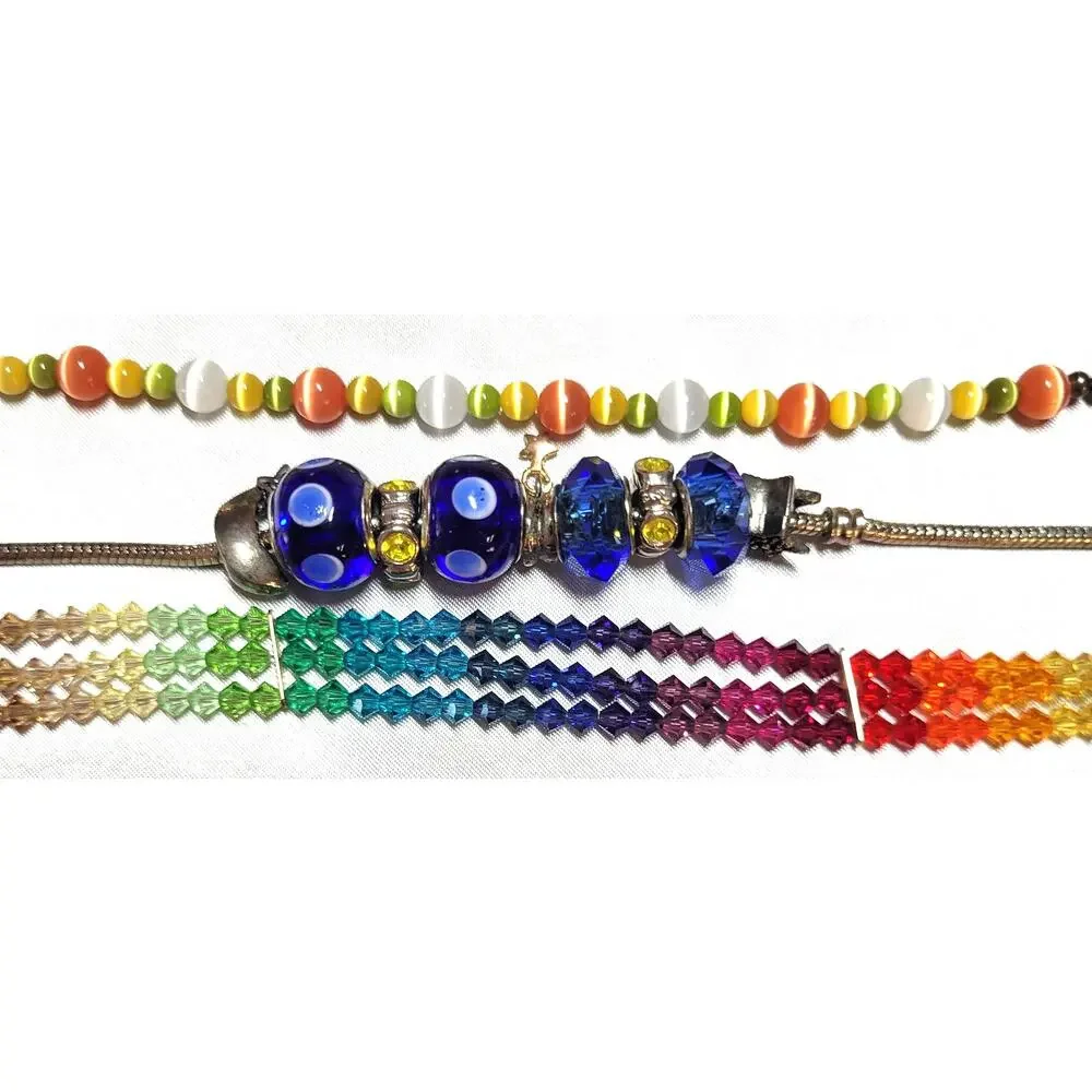 Vtg Rainbow Glass Crystal Bracelet Lot Multicolored Stacking Small-Medium Wrist